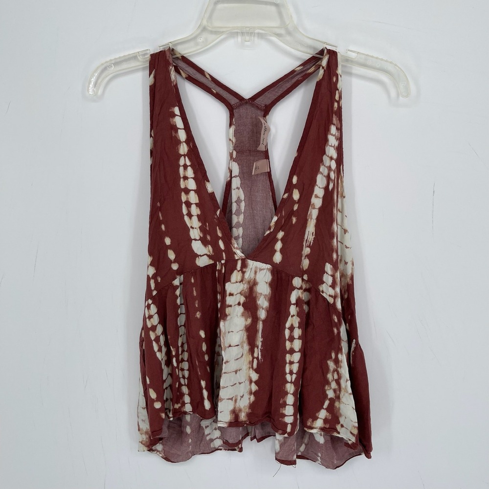 Willow + Root Women's Burgundy Tie Dye Racerback Boho Babydoll Tank Top Size XL
